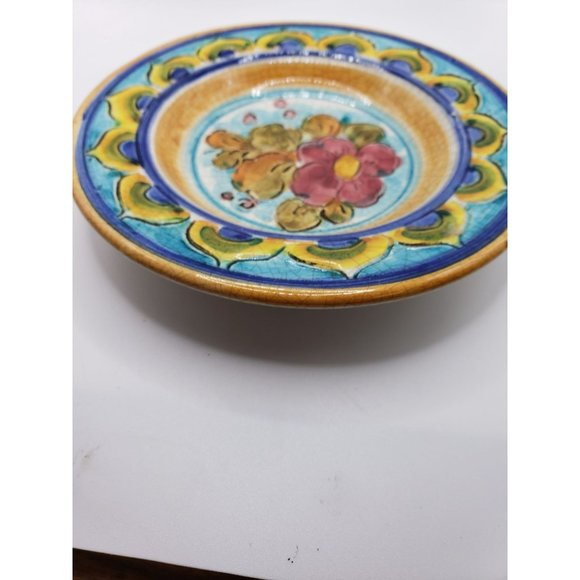 Vintage Signed GRAFFITO DIPINTO A MANO Hand Made Italian Ceramic Blue Yellow Ora - Picture 7 of 11